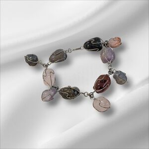 Natural Gemstone Bracelet High Polished  Hand Wired Wire Linked Bracelet 8' In.
